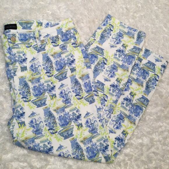 Talbots READ hemmed Slim Ankle Jeans Watercolor Vases Print 14 inseam 25 - Picture 2 of 6